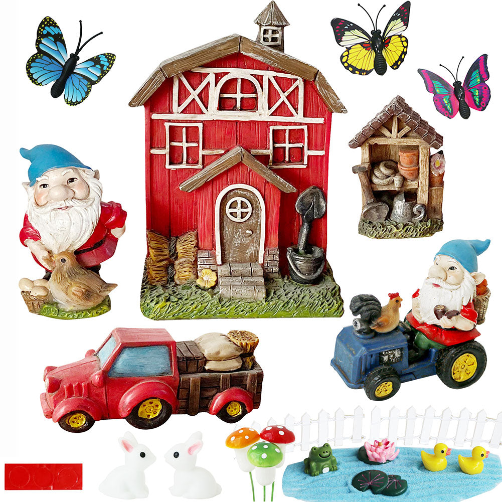 BangBangDa Miniature Fairy Garden Accessories - Garden Gnome Figurines House Set of 22PCS - Outdoor Resin Mini Gnomes Statue for Plant Pots Decor, Women Gardening Lover Birthday Gift