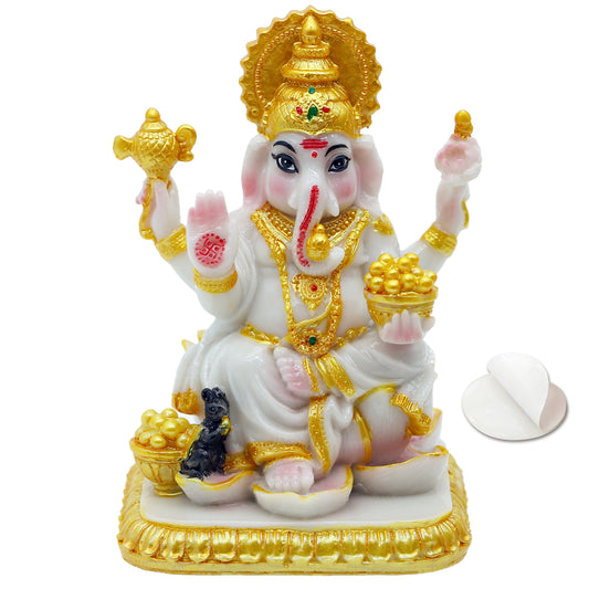 Indian Idol Lord Ganesh Statue - 4.1”H Marble Color Hindu God Ganesha Sculpture India Temple Mandir Home Office Altar Pooja Item Wedding Diwali Gifts