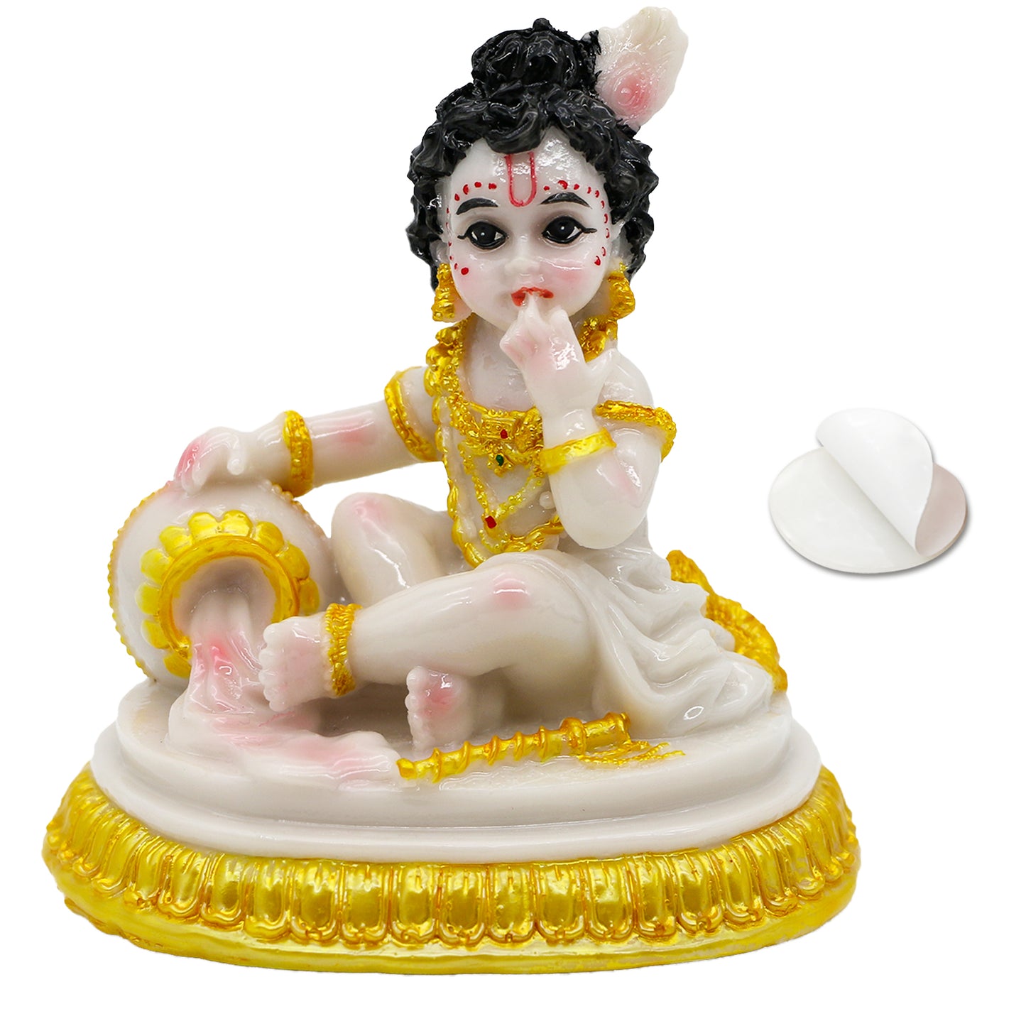 Indian God Baby Krishna Statue - 4.1" H Handmade Hindu Idol Krishna Figurine for Car Dashboard India Home Office Mandir Temple Pooja Item Murti Puja Product Diwali Gifts