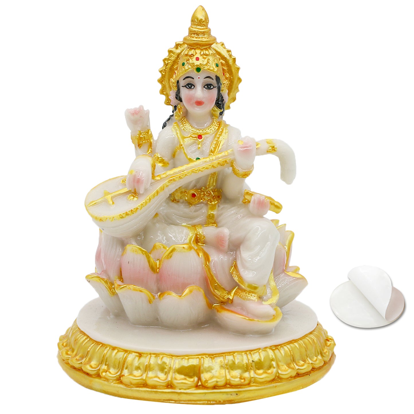 Small Hindu Goddess Saraswati Statue - 3.9”H Marble Look Saraswati Figurine for Car Dashboard India Idol Buddha Statue Home Office Mandir Temple Pooja Item Diwali Puja Gifts