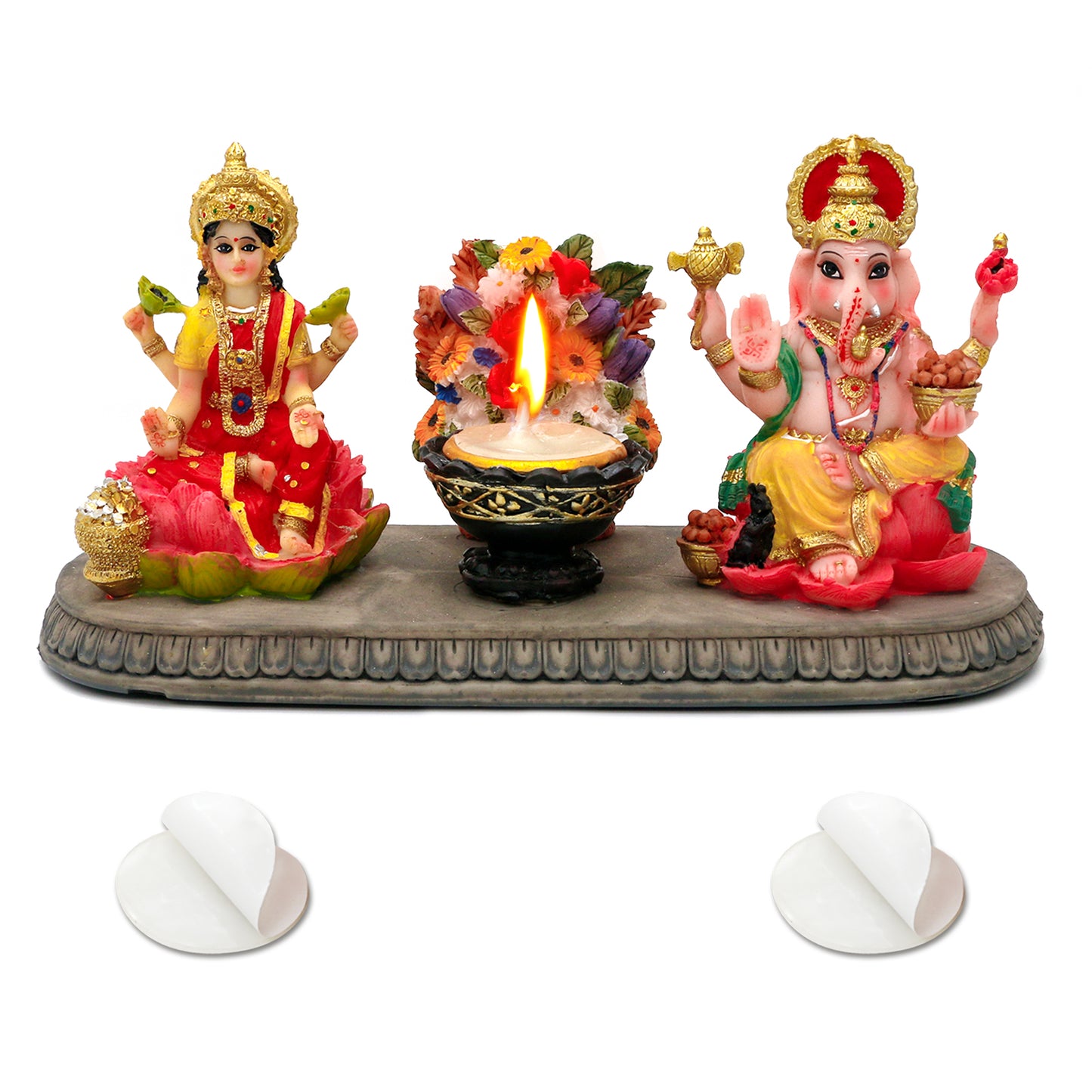 Indian God Ganesha Lakshmi Statue - 8.1”L Hindu God Ganesh Laxmi with Diya Diwali Gift for Indian Friends Man Woman Pooja Home Office Altar Mandir Temple Puja Item Housewarming Gifts