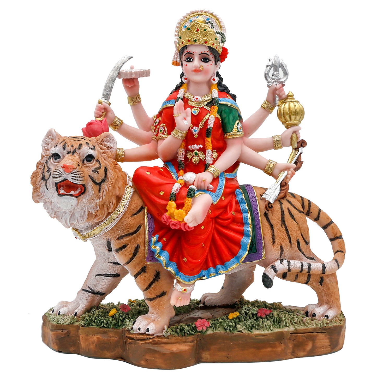 alikiki Indian God Durga Idol – 8.5” Hindu Goddess Durga on Tiger Statue India Murti Home Office Temple Mandir Altar Pooja Item Diwali Gift for Indian People Deepavali Puja Decoration durga statue goddess