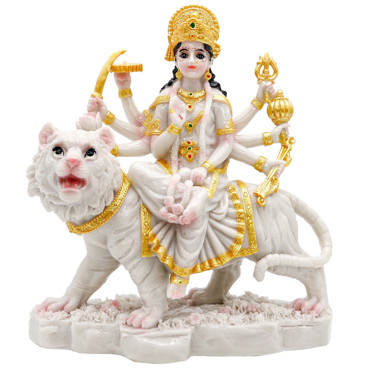 alikiki Durga Mata Idol Statue– 8.5” Marble Color Hindu Goddess Durga on Tiger Sculpture India Diwali Gifts Home Office Temple Mandir Altar Pooja Murti Item Deepavali Gifts for Indian