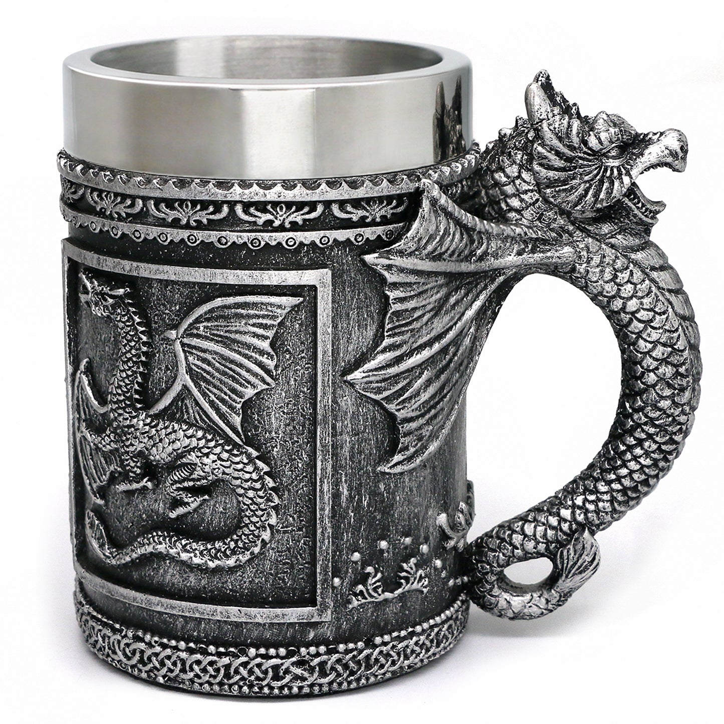 alikiki Medieval Large Dragon Mug - GOT Dragon D&D Gaming Beer Mugs Gifts for Men - 21oz Stainless Steel Drinking Tankard Coffee Cup Dragon Gift for Dragon Lovers Collector Party Decoration