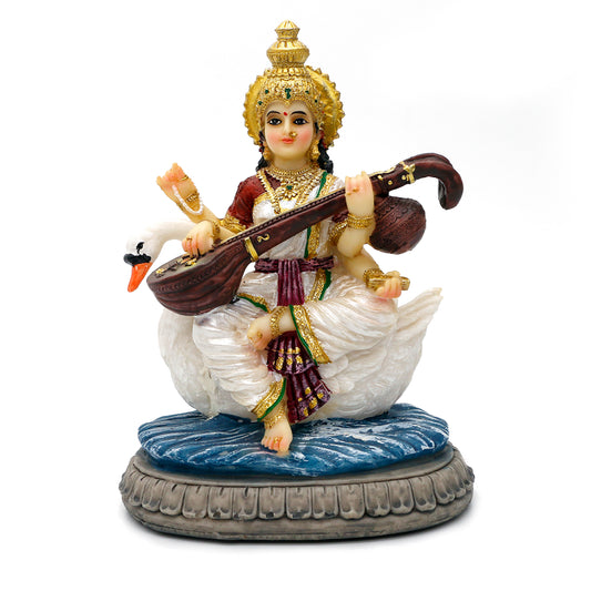 Indian Gifts Item Saraswati Statue - 5.5”H Saraswati Puja Diwali Gifts Pooja Vasant Panchami Home Office Temple Mandir Altar Yoga Studio Meditation Room Decor India Wedding Housewarming