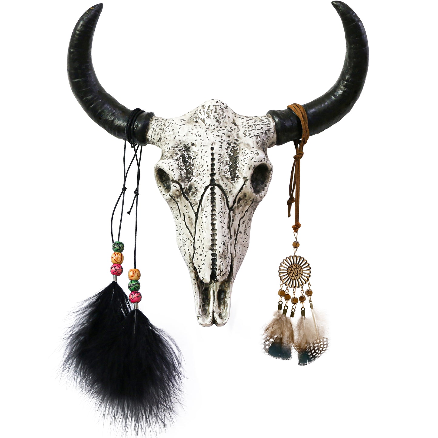 alikiki Western Bull Skull Wall Decoration - Native American 3D Resin Long Horn Faux Cow/Steer/Buffalo Skull Wall Hanging for Home Office Hotel Wall Art Wall Ornament