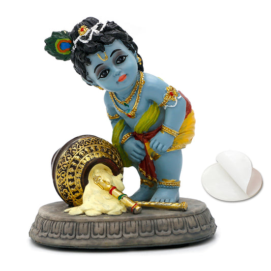 alikiki Hindu God Baby Krishna Statue - 3.7" H Indian Lord Krishna Idol Murti Diwali Pooja Gifts Car Dashboard Decor Baby Shower Wedding Return Gift Small Makhan Chor Altar Decor