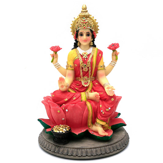 Indian Gift Goddess Laxmi Statue - 8.9”H Hindu Idol Lakshmi Sculpture Diwali Gift for Indian Pooja Item Decoration Indian Home Office Mandir Temple Altar Puja Housewarming Wedding