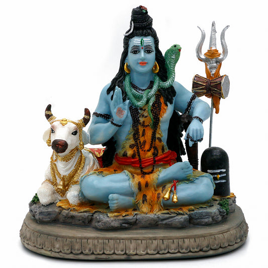 alikiki Indian God Lord Shiva Statue - Gifts for Indian Hindu 6.7" H Shiva Idol W/Cow Indian Return Gifts Yoga Studio Meditation Room Spiritual Decor Home Office Mandir Altar Pooja Item