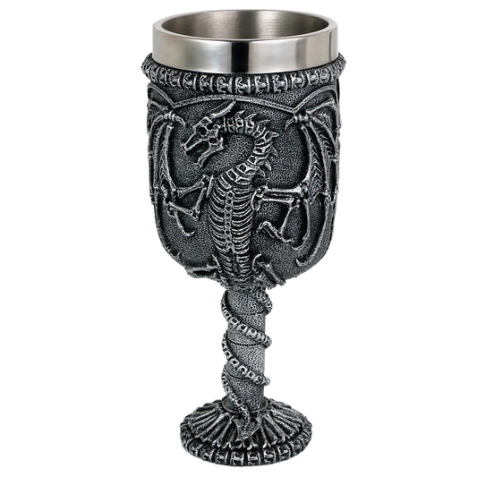 alikiki Medieval Skull Dragon Wine Goblet - Dungeons and Dragons Chalice Goblet 15.8oz Stainless Steel Drinking Cup GOT Dragon D&D Fans Gift for Party Decor