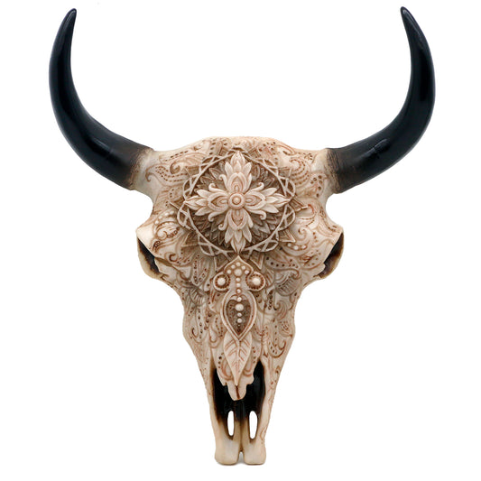 alikiki Boho cow skull decor - 9.3” L Faux Bull Skull Wall Handing Resin Animal Steer Head Skull Ornament Western Bohemia Room Ideas Decorations