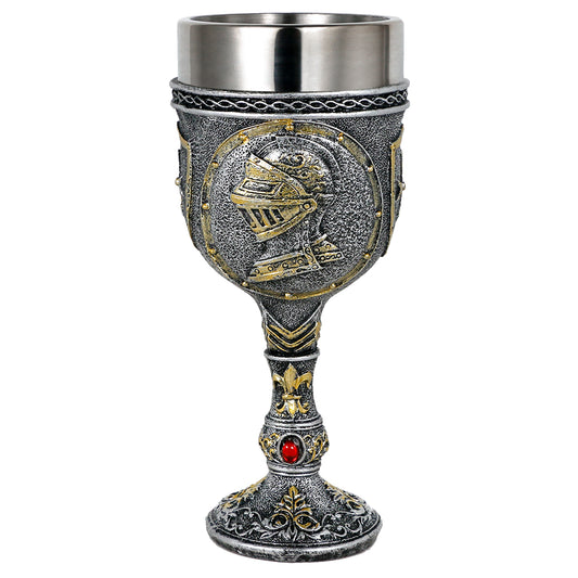 alikiki Medieval Armor Knight Wine Goblet - Renaissance Royal Warrior Chalice Drinkware - 7oz Stainless Steel Drinking Cup for Middle Ages War Decor Party Birthday Father Day Gift Men Boy