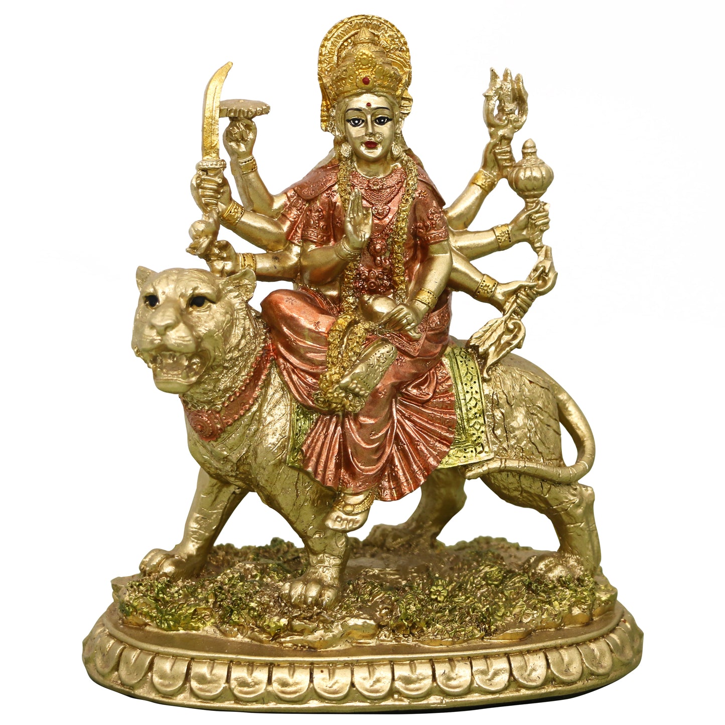 alikiki Hindu Goddess Small Durga Statue - 5.7" H Indian God Durga on Tiger Figurine Hinduism Idol Home Office Temple Puja Sculpture Mandir Murti Diwali Pooja Gifts Meditation Altar Shrine Decor