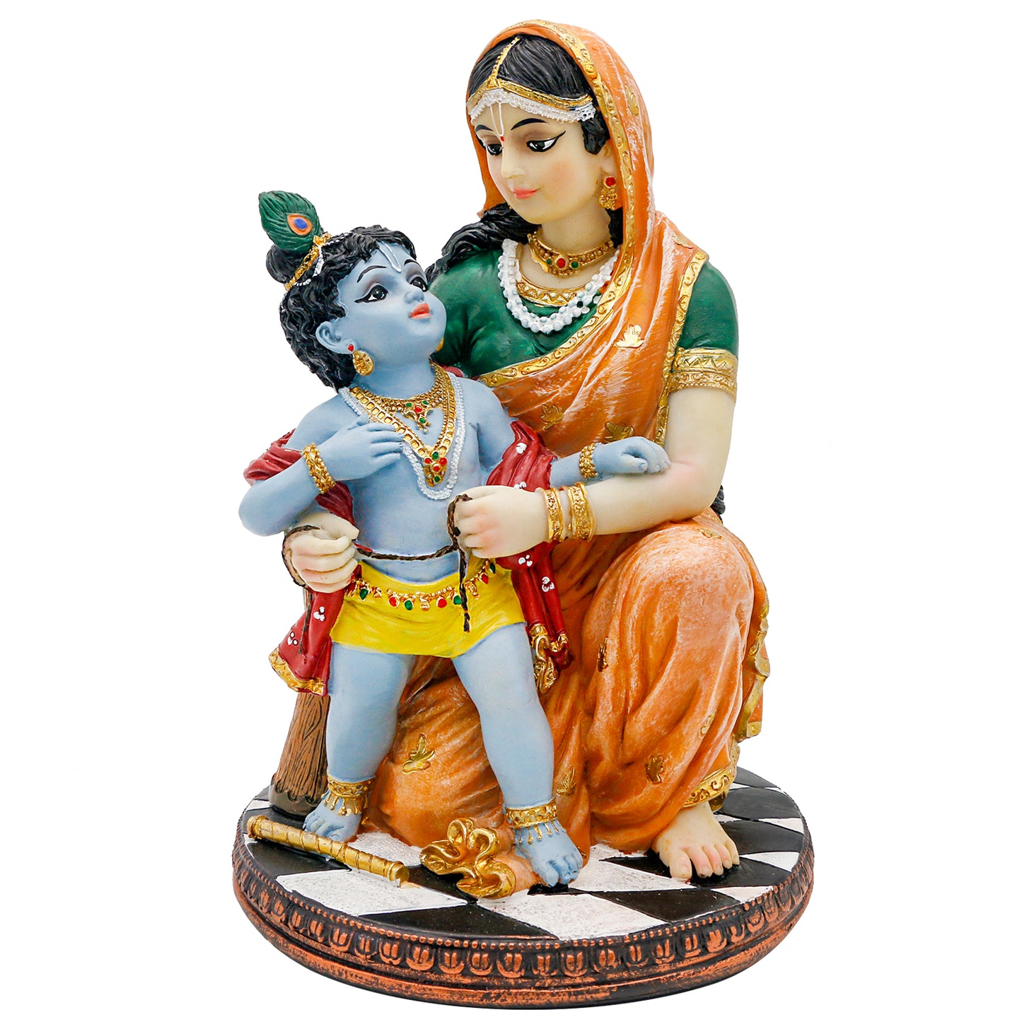 Hindu God Krishna and Yashoda - 7.9" High Polystone Indian Murti Lord Damodara Baby Krishna Idol Statue with Maa Yashoda Diwali Gifts Pooja Item Office Home Temple Mandir Altar Puja Decor