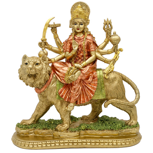 alikiki Hindu Goddess Lord Durga Statue - India God Antique Gold Durga Murti Idol Home Temple Puja Sculpture Indian Diwali Day Mandir Pooja Decoration