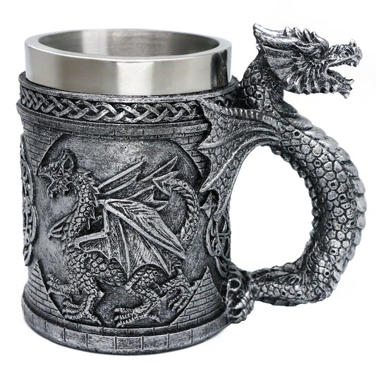 alikiki Medieval GOT Dragon Mug - Dragons Coffee Mug Gifts for Men - 14OZ Stainless Drinking Cup Beer Steins Dragon Themed Party Decoration