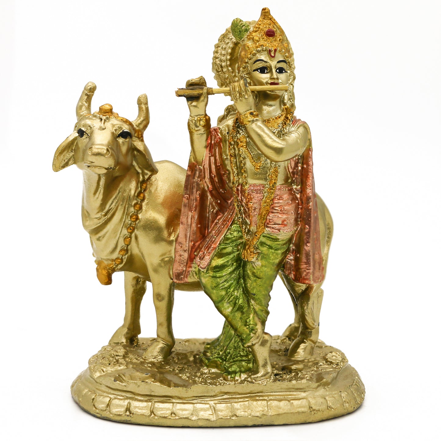 alikiki Hindu God Lord Krishna Statue - 5.3“H Baby Krishna Idol w/Cow Nandi Statue Indian Diwali Mandir Murti Pooja Item Home Office Altar Shrine Puja Decor