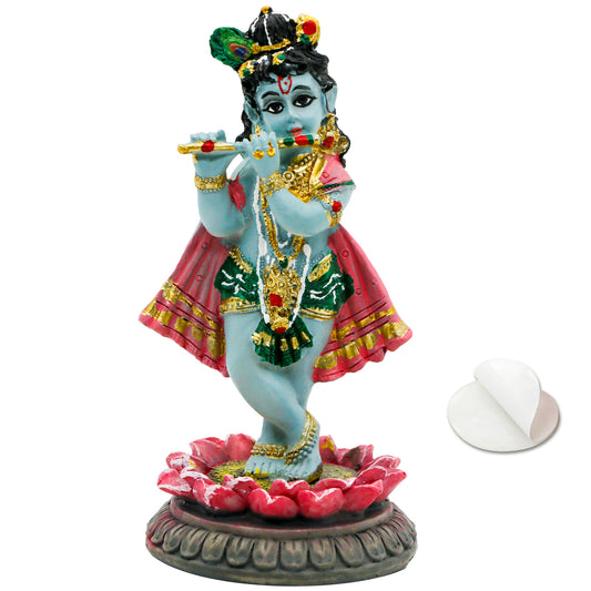 alikiki Indian Idol Krishna God Statue - 3.9”H Hindu Murti Idol Little Krishna Play Flute Sculpture for Home Office Temple Mandir Altar Pooja Item Diwali Puja Figurine