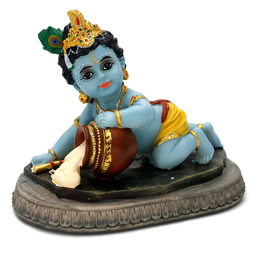 Indian God Baby Krishna Statue - 6.6" L Hindu God Krishna Idol for Car Dashboard Decor,Small Makhan Chor Figurine Murti Diwali Gifts Indian Wedding Gifts Baby Shower Return Gift