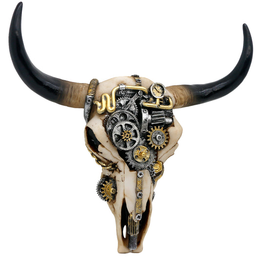 alikiki Steampunk Cow Skull Wall-Decor - Western Bull Head Skull Wall Sculpture 3D Animal Head Wall Art Hanging Decor for Living Room Bedroom Kitchen Gift Modern Decoration