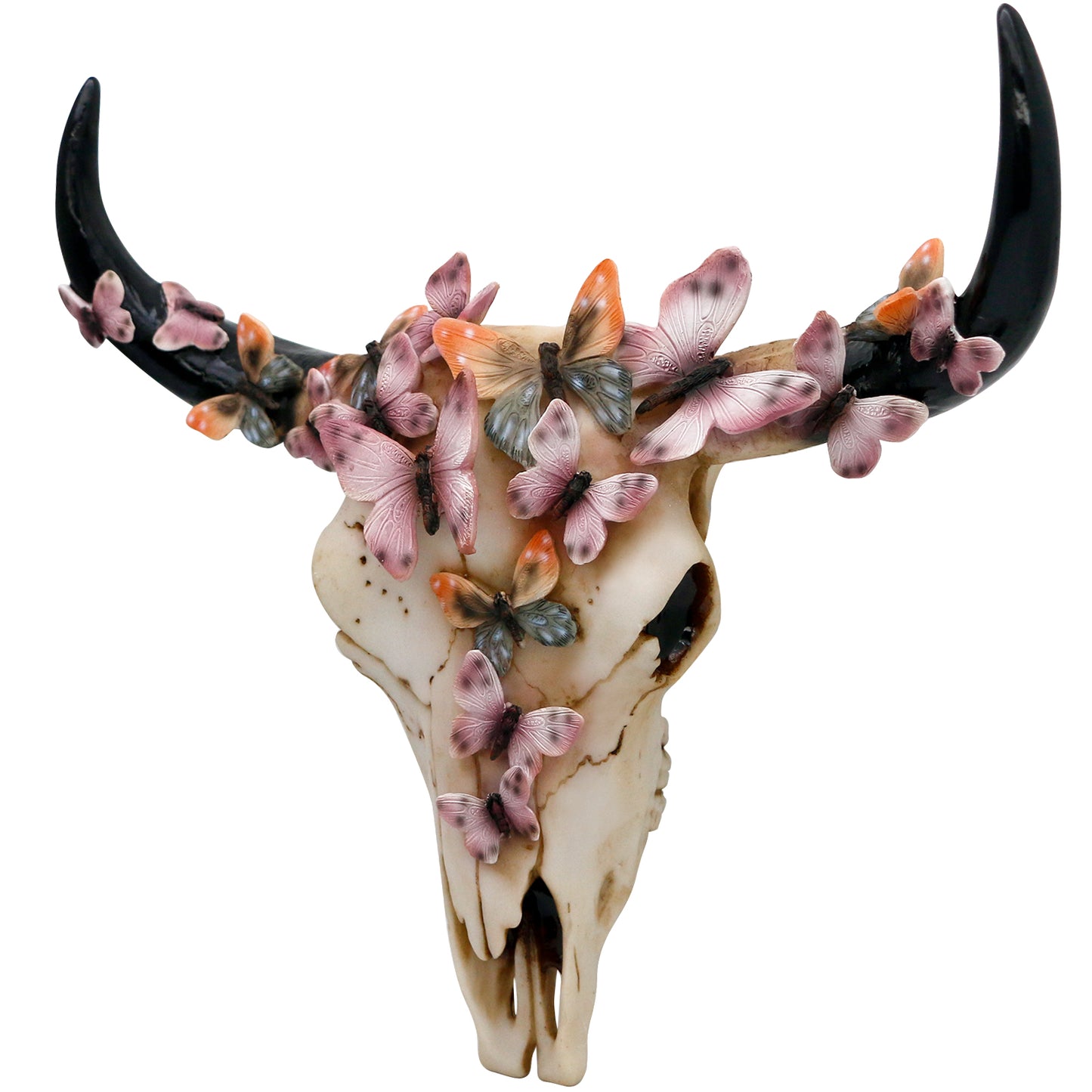 alikiki Faux Animal Cow Skull-Decor - Dream Butterfly Bull Head Wall Decor for Girls Western Bedroom Living-Room Wall Decor Home Boho Longhorn Steer Skull Wall Mount Hanging Sculpture