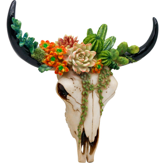 alikiki Rustic Western Home Decor - Tribal Wall Decor Western Long Horn Bull Skull Wall Decor Cow Buffalo Skull Bison Animal Head Wall Hanging Wall Arts w/Succulents for Bedroom Living Room