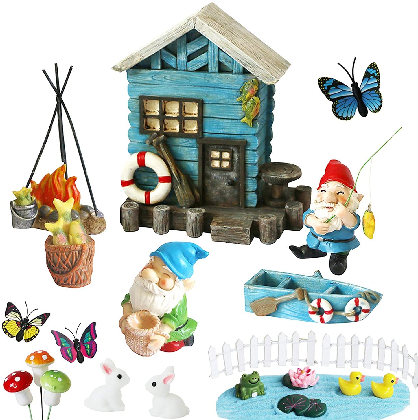 BangBangDa Miniature Fairy Garden Gnomes Decoration – Small Figurines Statue Accessories Gnome House for Outdoor Indoor Home Yard Patio Decor Ornaments Kit Fence Mushroom