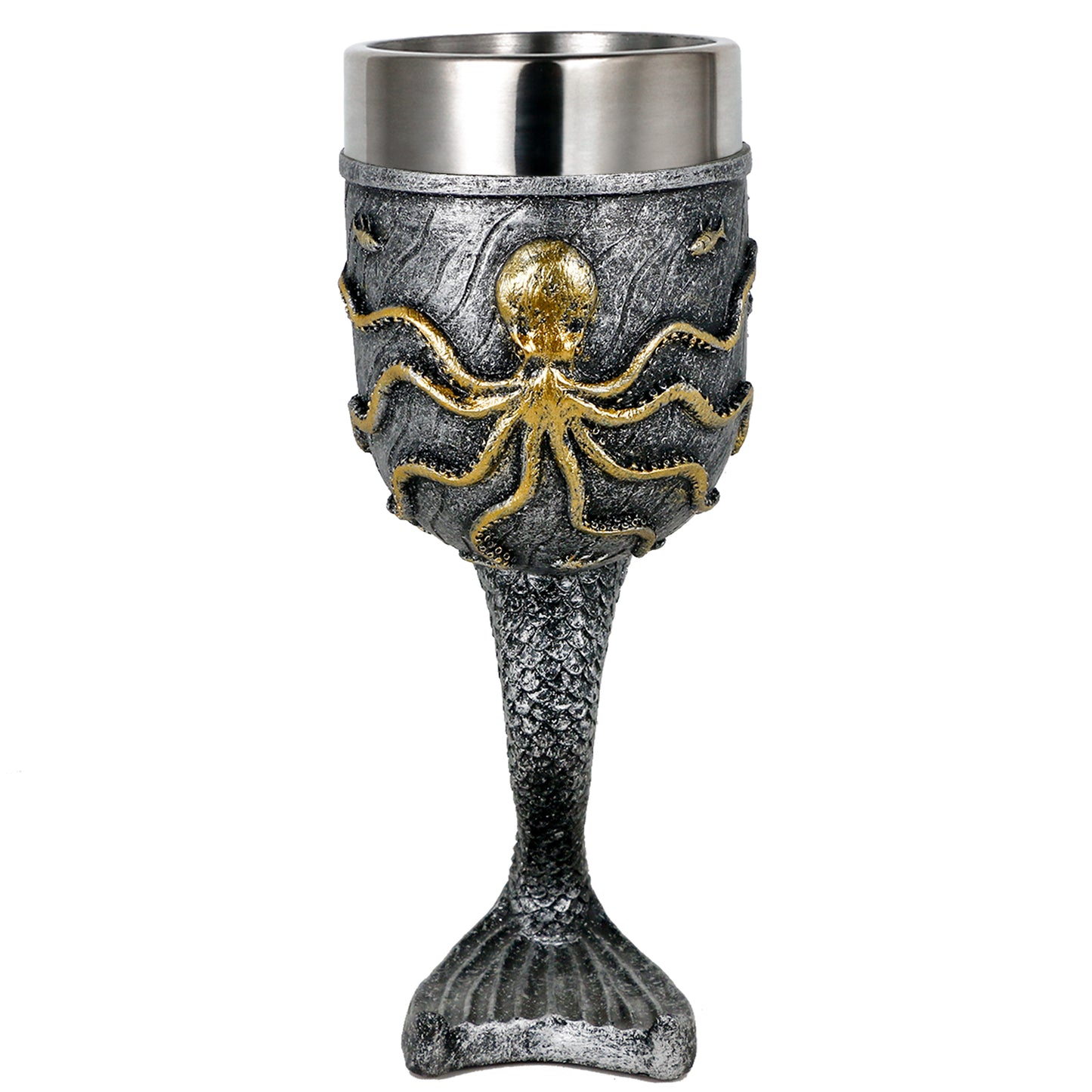 alikiki Fantasy Mermaid Octopus Wine Goblet - Sparkling Silver Tail Chalice Cup - 7oz Stainless Steel Drinking Vessel - Novelty Gothic Gifts for Birthday Men Women Bar Party Drinkware Decorations