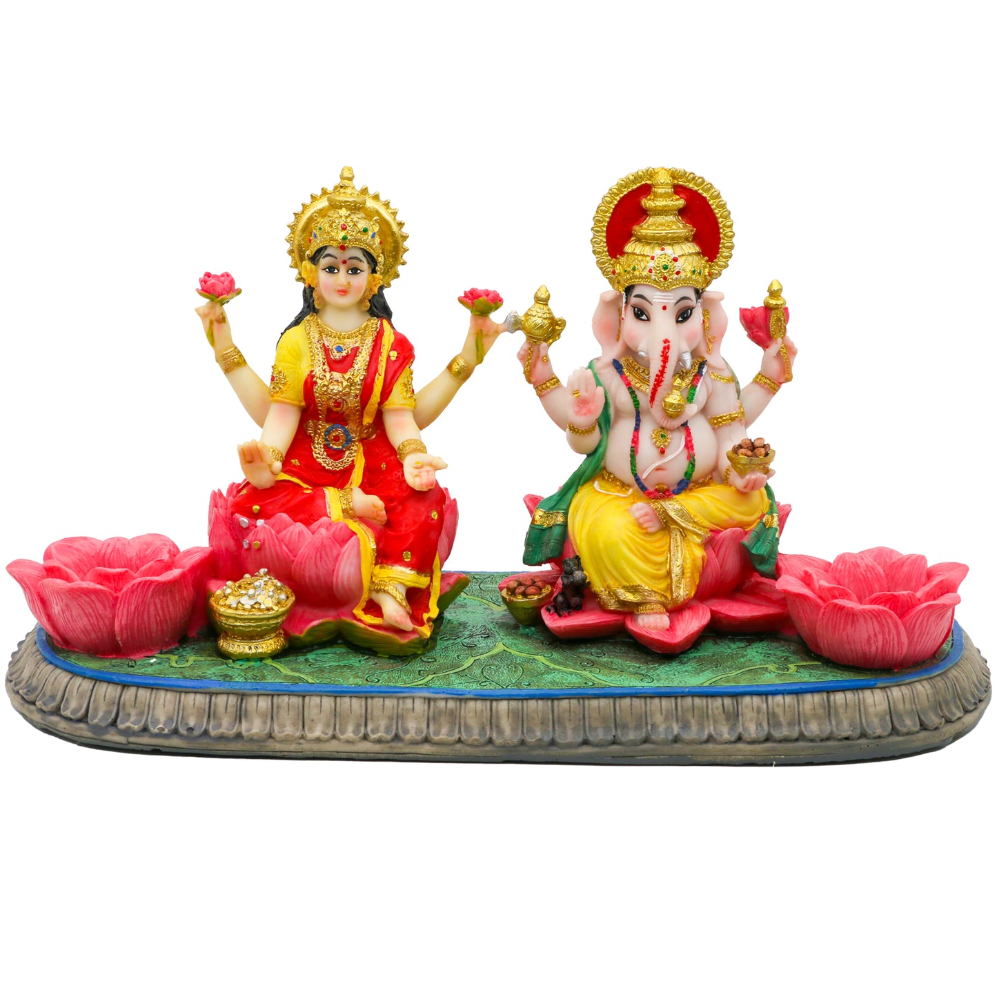 Indian God Ganesha Lakshmi Statue - 5.3”H Indian Idol Laxmi Ganesh with LED Diyas for Diwali Gifts Decor Home Office Mandir Temple Altar Puja Item Hindu Murti Pooja Sculpture