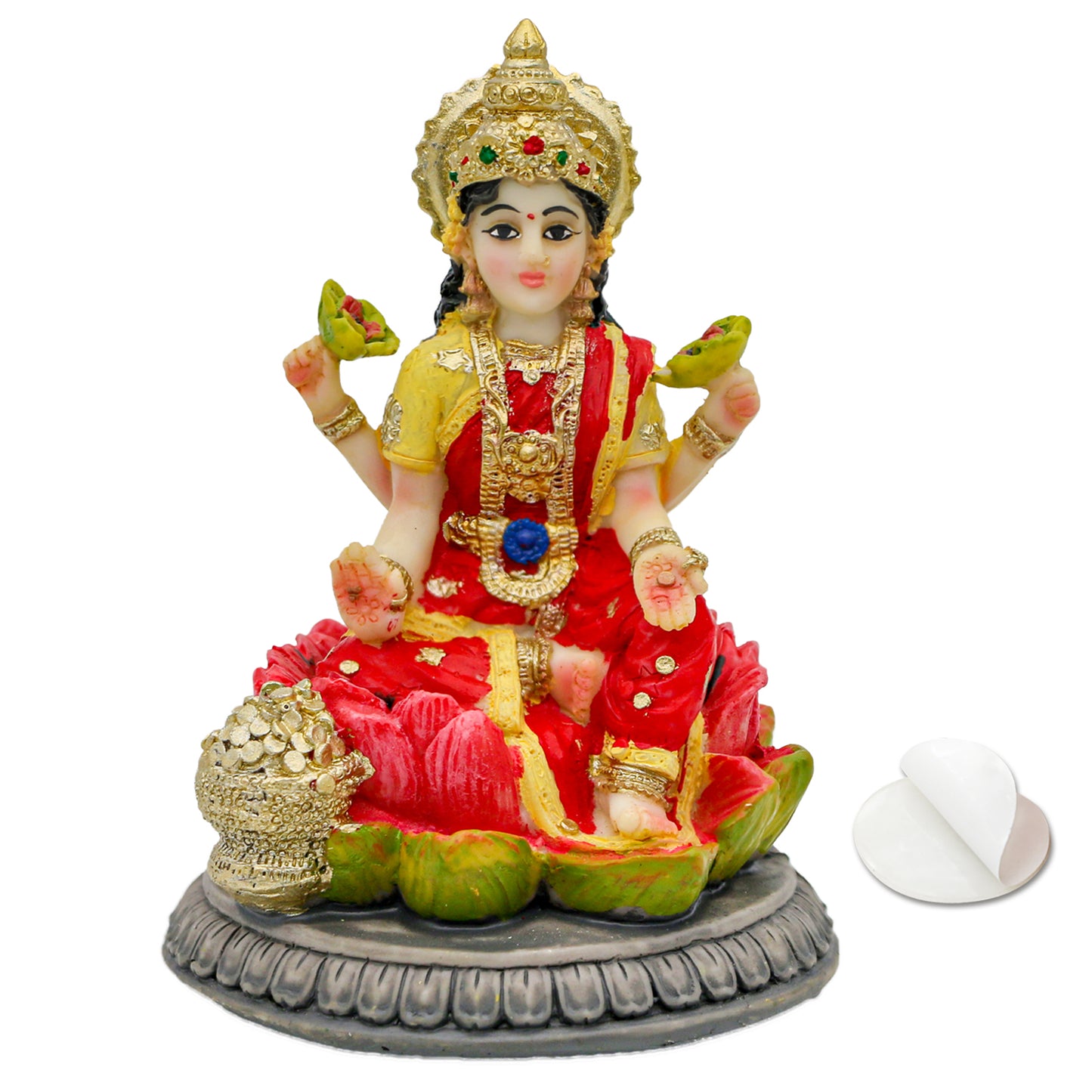 Small Hindu Goddess Lakshmi Statue - 3.9”H Indian Ido Laxmi Figurine for Car Dash Board Decor Home Office Mandir Temple Altar Shrine Pooja Item Murti for Diwali Puja Gifts