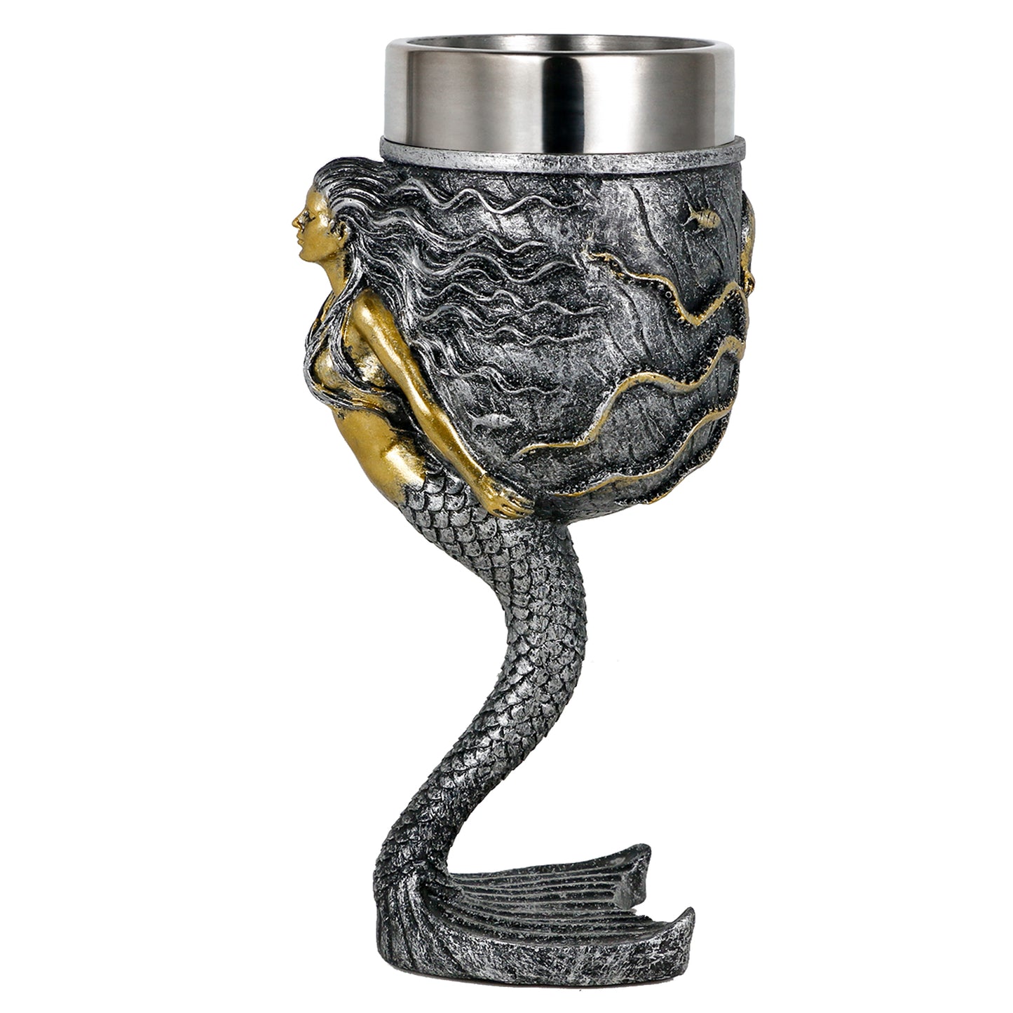 alikiki Fantasy Mermaid Octopus Wine Goblet - Sparkling Silver Tail Chalice Cup - 7oz Stainless Steel Drinking Vessel - Novelty Gothic Gifts for Birthday Men Women Bar Party Drinkware Decorations