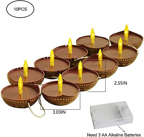 Diwali Diya String Lights - Diwali Gift Decor 10PCS LED Deepawali Battery Operated Diyas Indian Pooja Room Home Office Mandir Puja Gifts Hindu Wedding Light