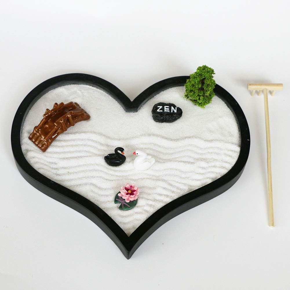 Desktop Mini Zen Garden Kit - Women Valentine's day Gifts Zen Decor Office Japanese Desk Tabletop Meditation Hear Shape Sand Garden Set Tools Rakes Miniature Accessories Unique Stress Relief Gifts