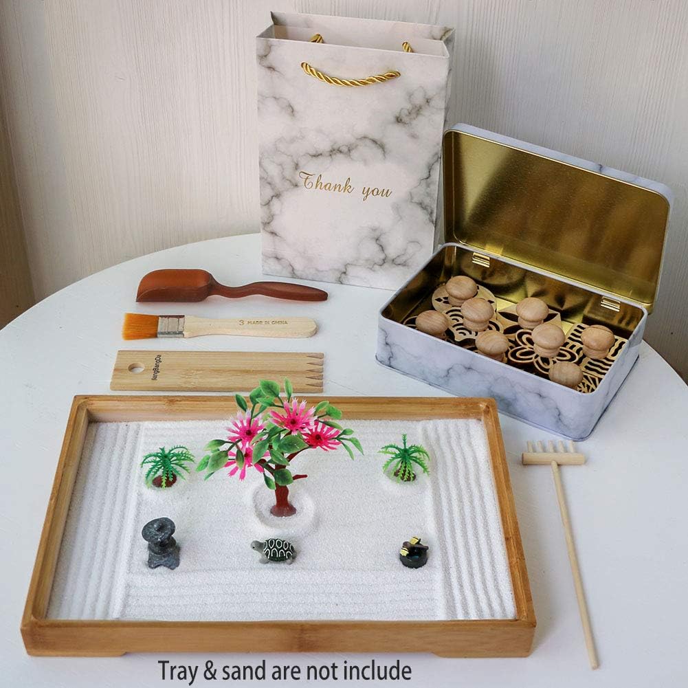 BangBangDa Zen Garden Stamps Rake Gifts - Patterns Sand play Therapy Kit Meditation Tool Accessories Supplier Mini Office Tabletop Miniature Sandbox Father Mother Mon Dad Man Women Zen Gifts