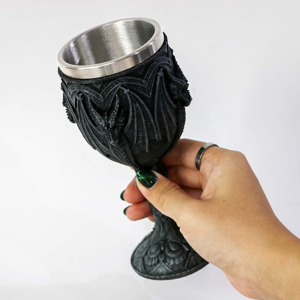 alikiki Medieval Gothic Dragon Wine Goblet - Dungeons And Dragons Chalice Cup - 7oz Stainless Steel Cup Drinking Vessel Ideal Novelty Celtic Gift For Dragon Collector Themed Party Decoration