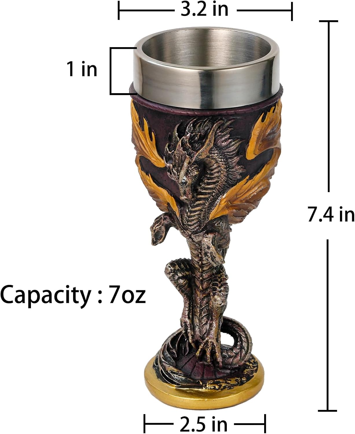 alikiki Medieval Flame Dragon Wine Goblet - Fantasy Dungeons and Dragons Wine Chalice Goblet- 7oz Stainless Steel Cup Drinking Vessel - Ideal Novelty Gothic Father Day Gift Party Idea