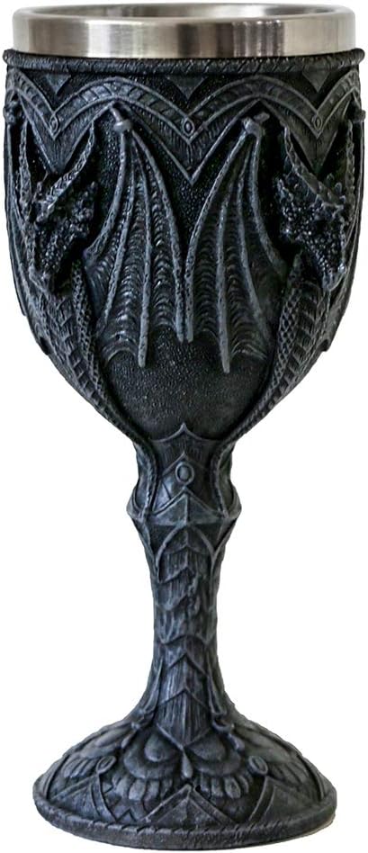 alikiki Medieval Gothic Dragon Wine Goblet - Dungeons And Dragons Chalice Cup - 7oz Stainless Steel Cup Drinking Vessel Ideal Novelty Celtic Gift For Dragon Collector Themed Party Decoration