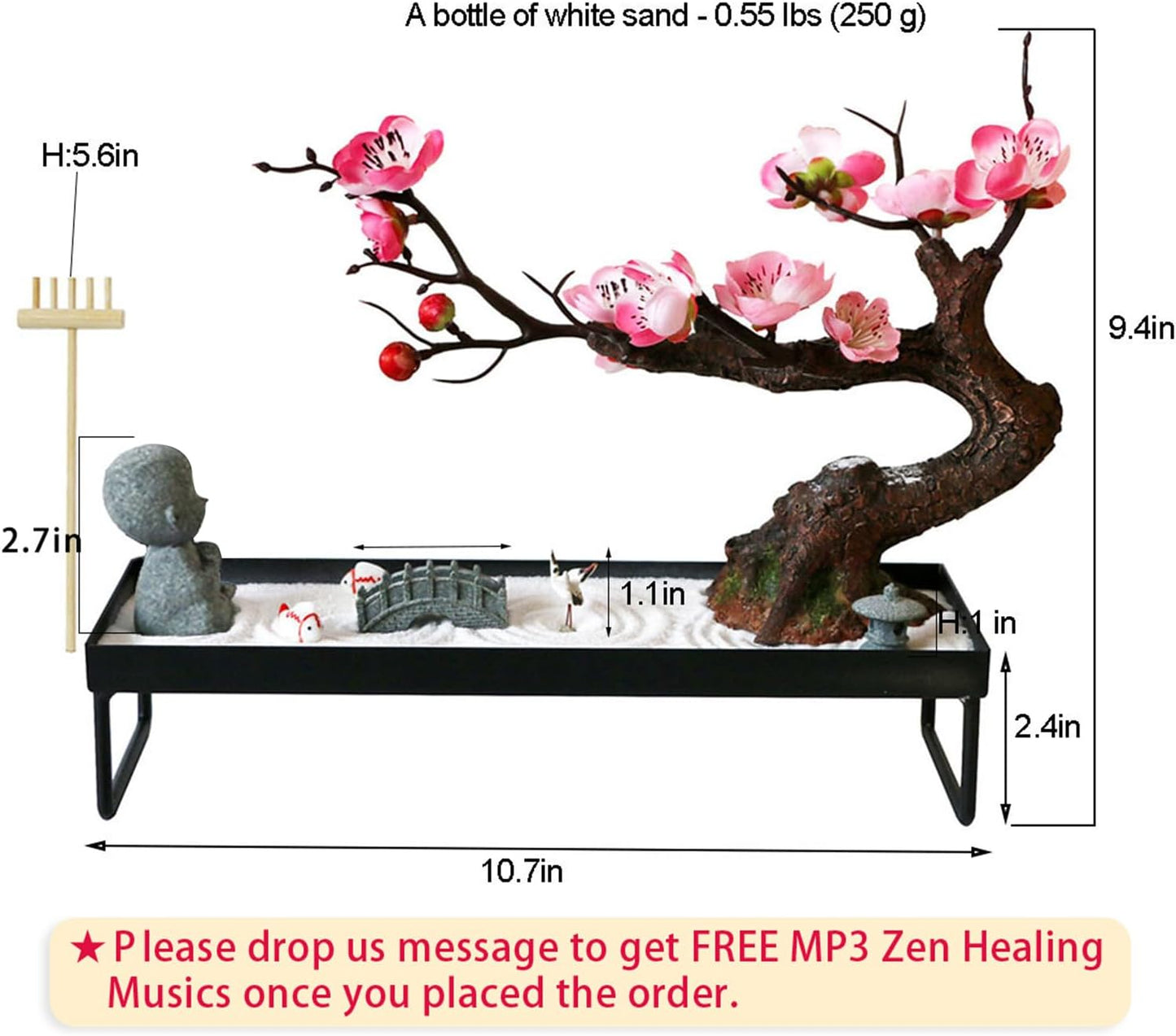 Japanese Zen Garden Meditation Gifts – Home Office Zen Decor Zen Gifts for Women Lady Friends – Rock Sand Bonsai Zen Garden for Desk Decoration – DIY Stress Relief Gifts for Mon Mather