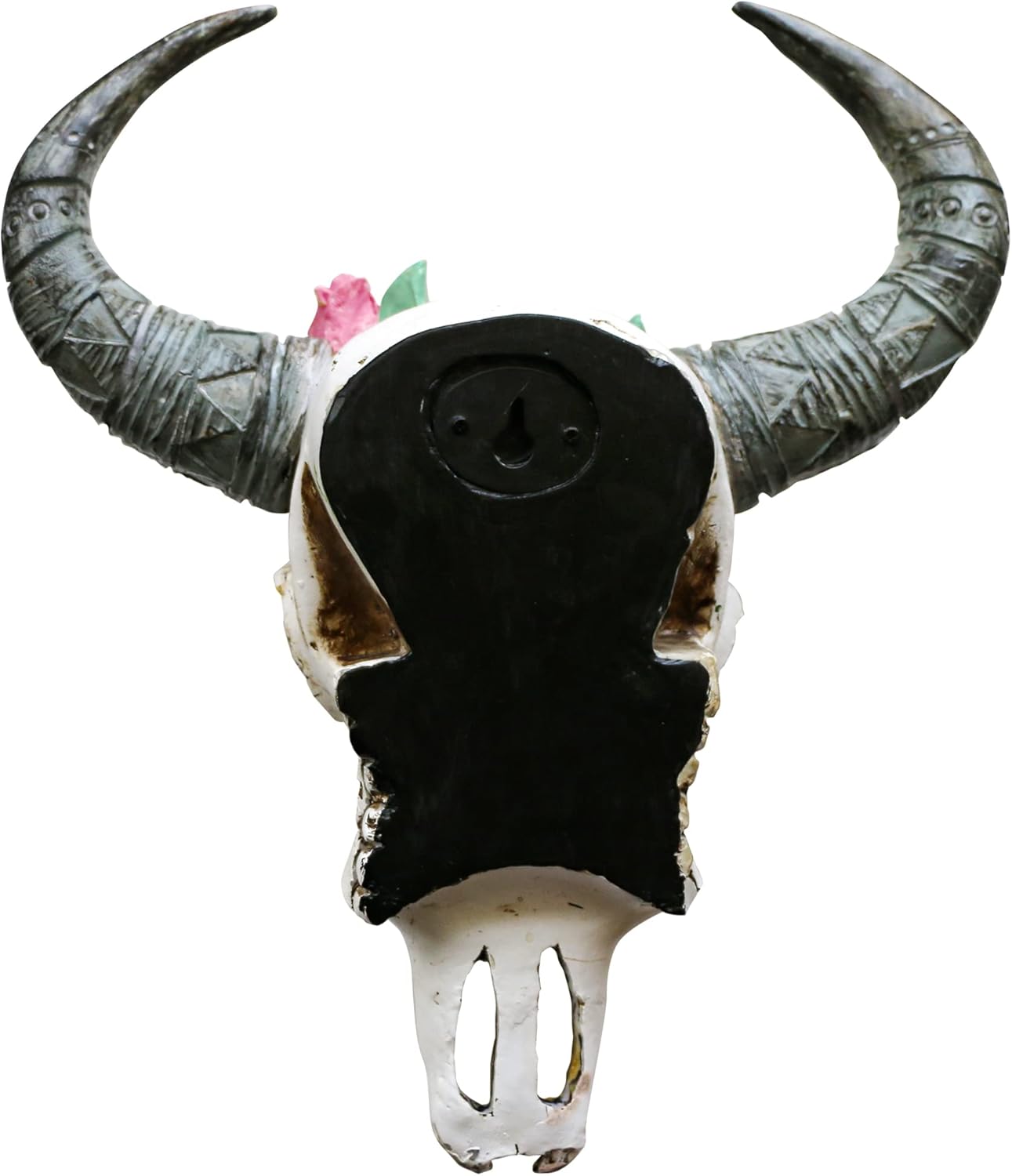 Western Bull Skull Wall Decor - 13.6" Tall Floral Buffalo Skull Wall Southwestern Decor Resin Faux Flower Cow Horned Skull Head Decor Boho Decor Bison Animal Wall Sculpture for Bedroom Living Room