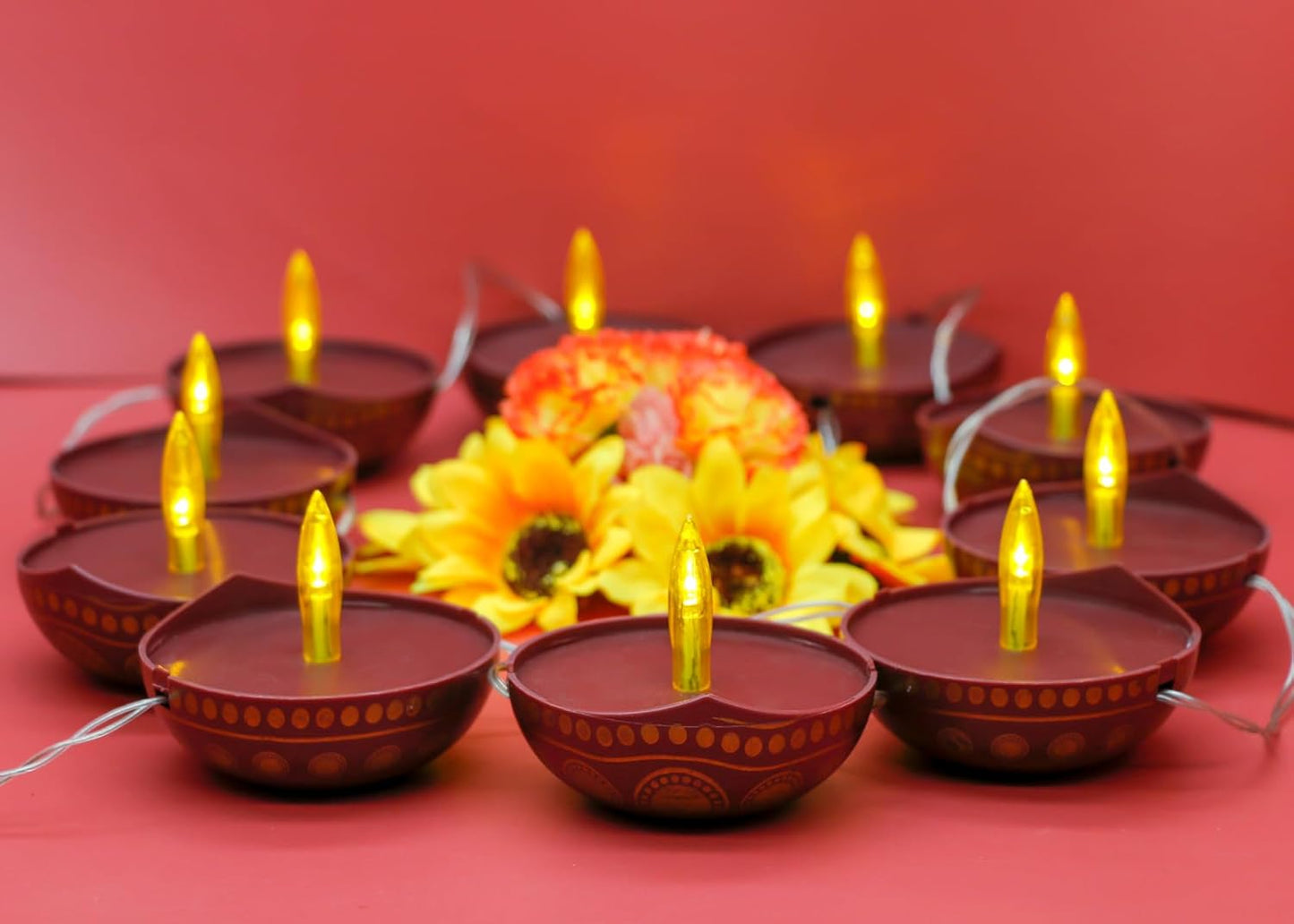 Diwali Diya String Lights - Diwali Gift Decor 10PCS LED Deepawali Battery Operated Diyas Indian Pooja Room Home Office Mandir Puja Gifts Hindu Wedding Light