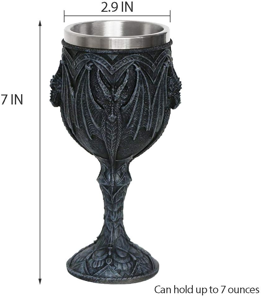 alikiki Medieval Gothic Dragon Wine Goblet - Dungeons And Dragons Chalice Cup - 7oz Stainless Steel Cup Drinking Vessel Ideal Novelty Celtic Gift For Dragon Collector Themed Party Decoration