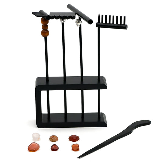 Desktop Mini Black Zen Garden Rake Japanese Zen Gifts Zen Decor Bamboo Table Top Rock Sand Garden Kit Tools Accessories Tabletop Meditation Sandbox Office Relaxation Adult Zen Gifts for Man Women