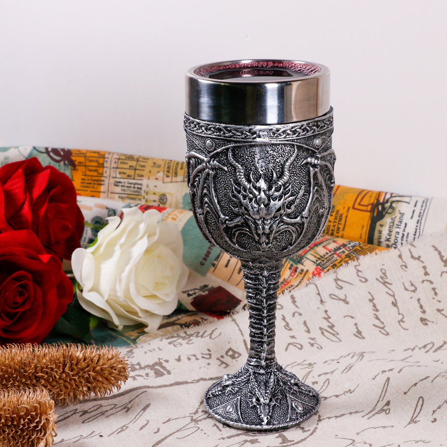 alikiki Medieval Roaring Dragon Wine Goblet - 7oz Dungeons and Dragons Goblet Fantasy Dragon Chalice Cup Ideal Novelty Gothic Father Day Gift Party Idea Drinking Cup