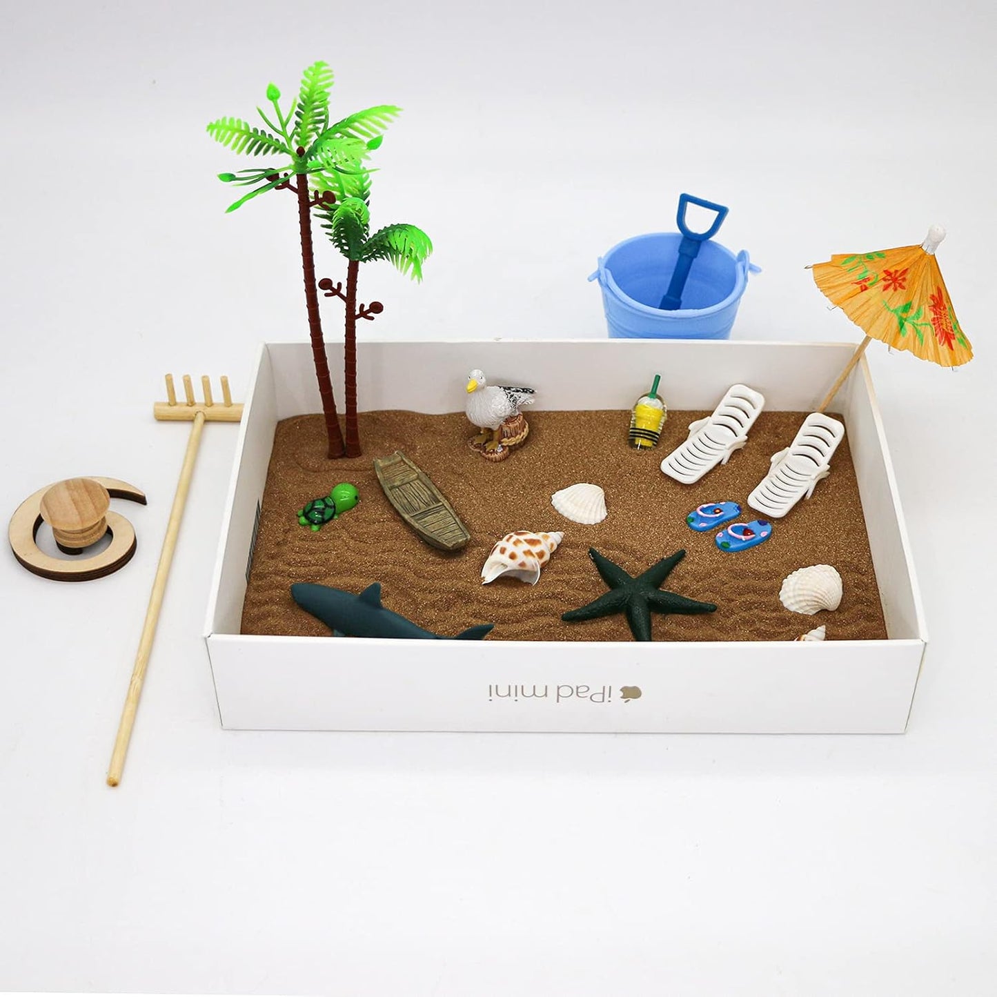 Beach Zen Garden Accessories Kit - Desktop Beach Fairy Garden Kit Sandbox Decor Tools Bamboo Rake Ornament Decoration Office Stress Relief Toys Therapy Man Woman Father Mather Meditation Zen Gifts