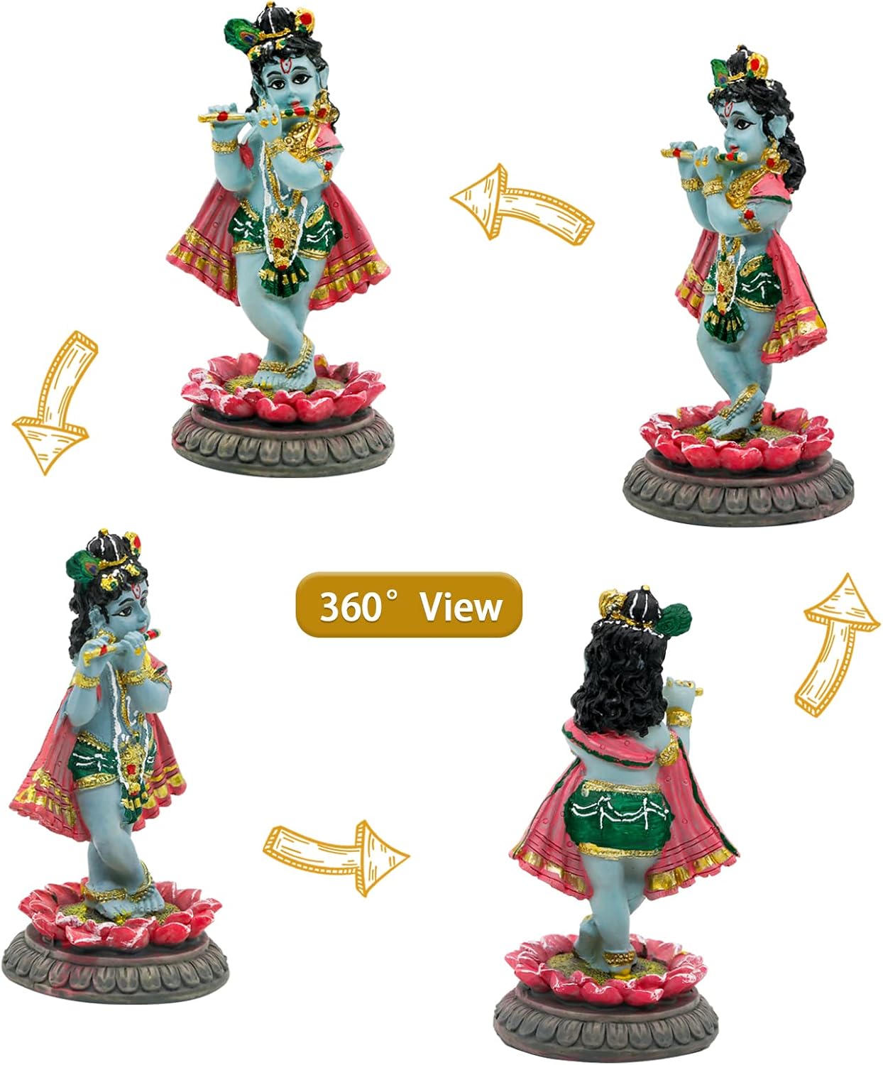 alikiki Indian Idol Krishna God Statue - 3.9”H Hindu Murti Idol Little Krishna Play Flute Sculpture for Home Office Temple Mandir Altar Pooja Item Diwali Puja Figurine