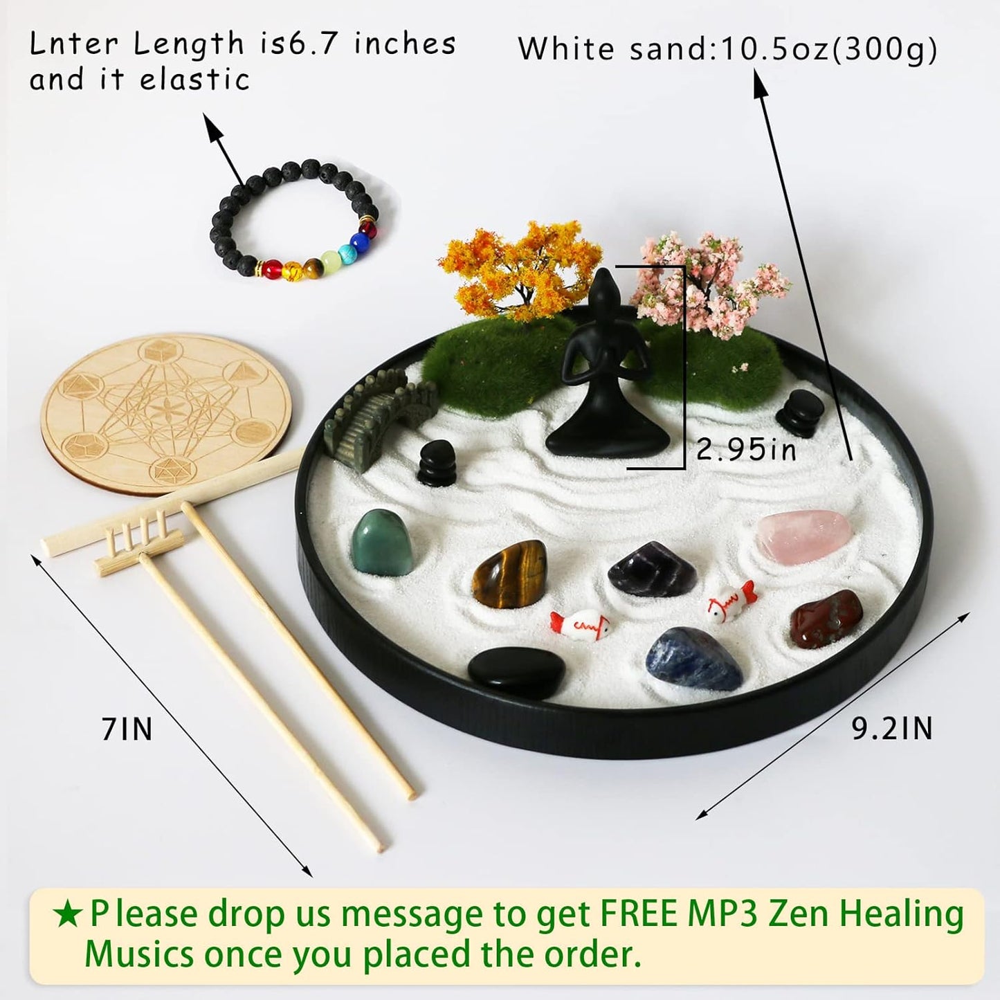 BangBangDa Tabletop Chakra Yoga Zen Garden - Meditation Altar Zen Kit Set Japanese Crystal Quartz Rock Sand Zen Garden Home Office Spiritual Zen Gifts for Friends Adults Women