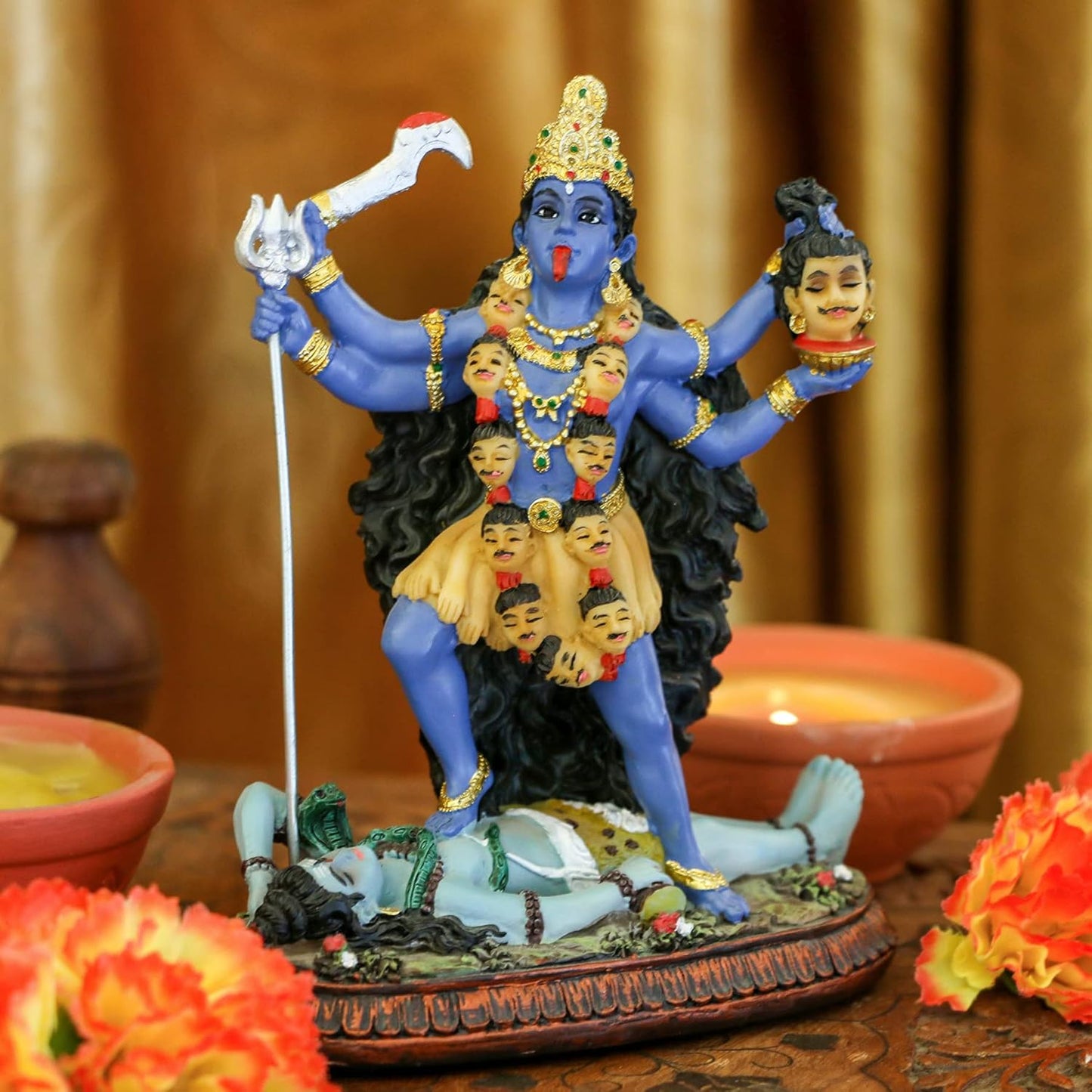 alikiki Hindu God Kali Ma Statue - India God Kali Bhavatarini Destroyer Idol Hindu God of Time and Death Figurine Murti Diwali Pooja Gifts Home Office Temple Mandir Altar Puja Item