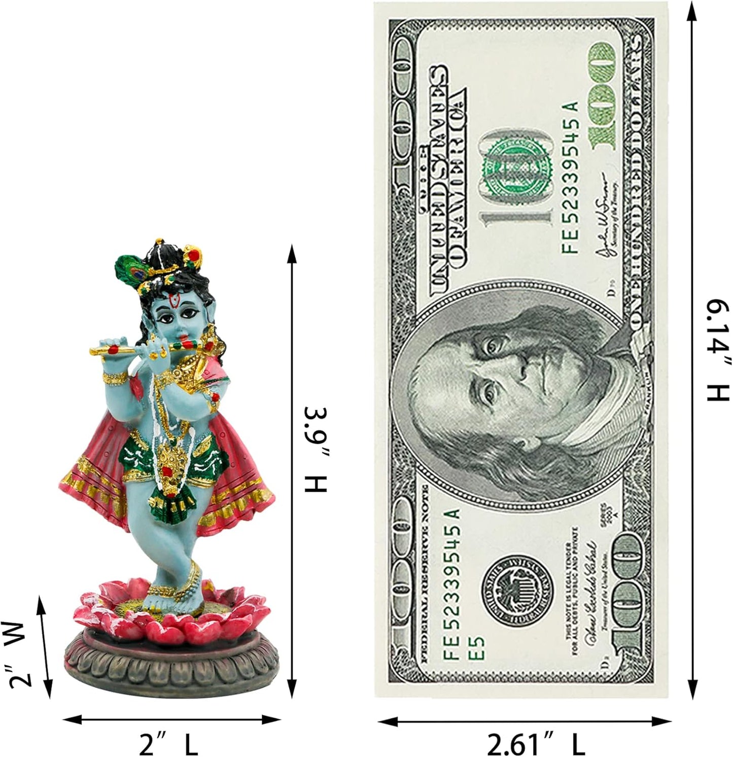 alikiki Indian Idol Krishna God Statue - 3.9”H Hindu Murti Idol Little Krishna Play Flute Sculpture for Home Office Temple Mandir Altar Pooja Item Diwali Puja Figurine