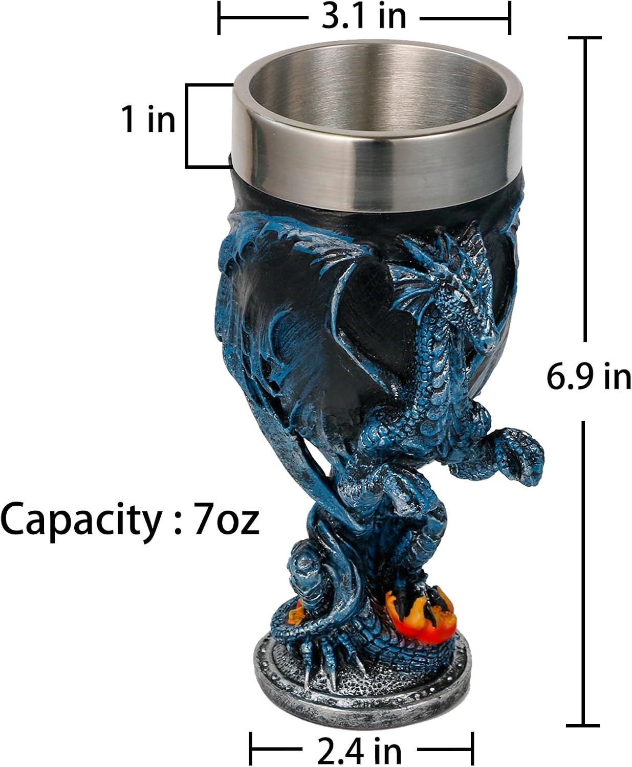 alikiki Medieval Fantasy Blue Dragon Goblet - Dungeons and Dragons Gifts Party Decoration D&D Game Chalice Cup of Thrones Merchandise 7oz Stainless Steel Gothic Drinking Cups