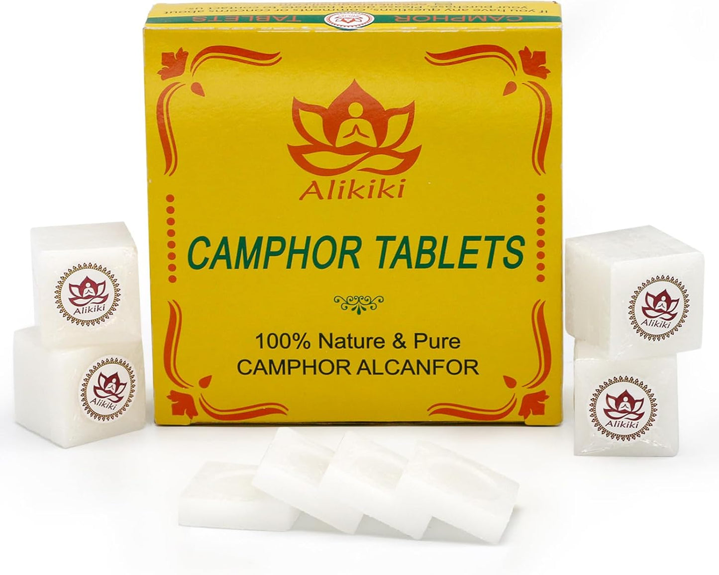 10OZ Natural Camphor Blocks – Refined Pure Camphor Cubes for Indian Pooja Alcanfor Tablets Religious Purpose Kapoor for Pooja Odor Eliminator Incense Ideal Indian Ritual Staff - 64 Tablets (300G)